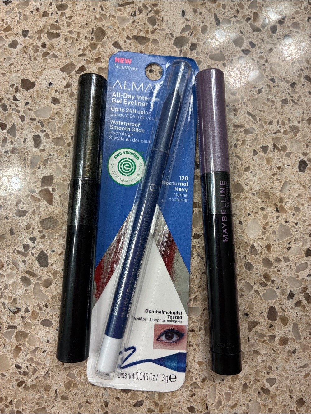 Maybelline Eyeshadow Sticks Purple and Gold & ALMAY Gel Eyeliner in Navy